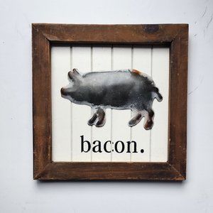Farmhouse Small Wall Art. Metal and Wood. Pig-Bacon Theme.